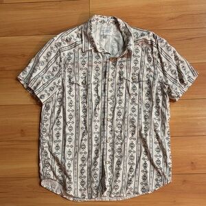 Lucky Brand White & Black Aztec Patterned Button Down Shirt